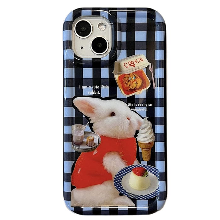 Blue Checker Rabbit Phone Case - IPhone Case