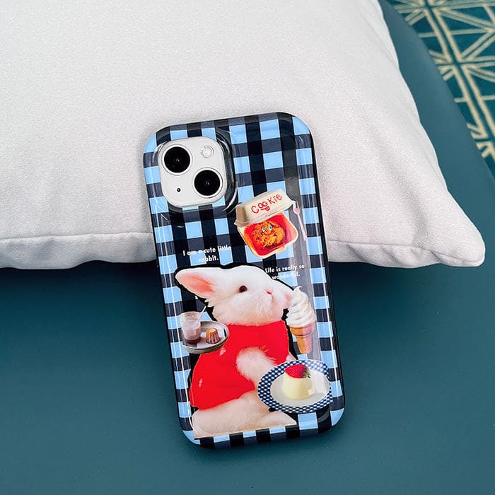 Blue Checker Rabbit Phone Case - IPhone Case