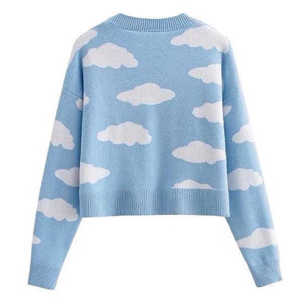 Blue Clouds Knit Cardigan - Cardigan