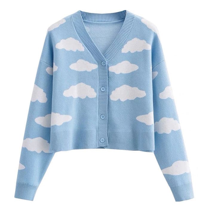 Blue Clouds Knit Cardigan - S / Blue - Cardigan