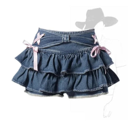 Blue Denim Bow Skirt - Blue / S