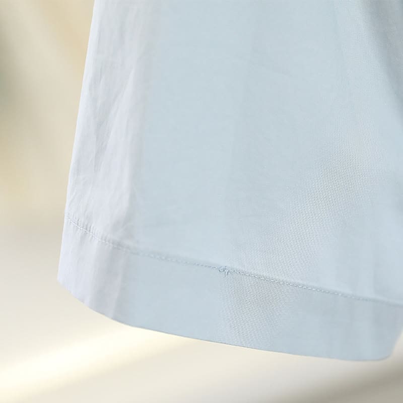 Blue Drawstring Pocketed Polo T-Shirt Split Pantskirt