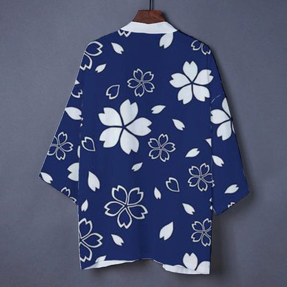 Blue Floral Cardigan Outerwear Kimono - Blue / One Size