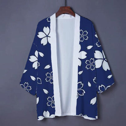 Blue Floral Cardigan Outerwear Kimono - Blue / One Size