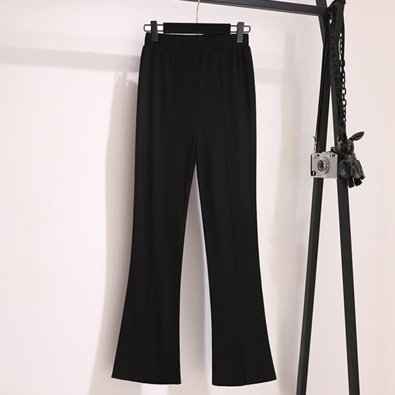 Blue Lapel Chiffon Shirt Flared Split Pants - Pants / M