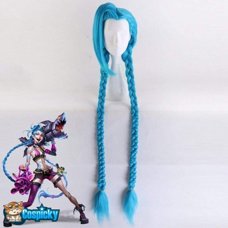 Blue Long Pigtail Braid LOL Jinx Cosplay Wig MK15738