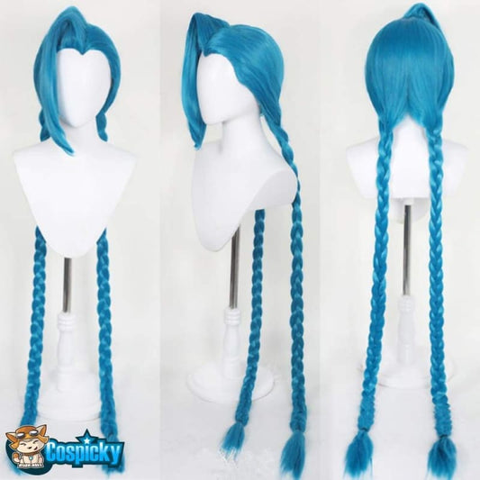 Blue Long Pigtail Braid LOL Jinx Cosplay Wig MK15738