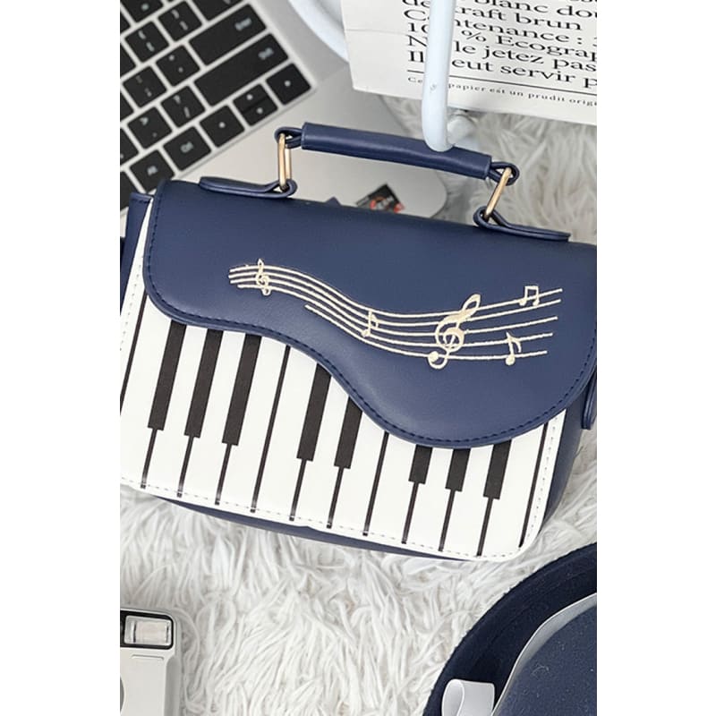 Blue Piano Note Music Shoulder Bag - One-Size / Blue/White