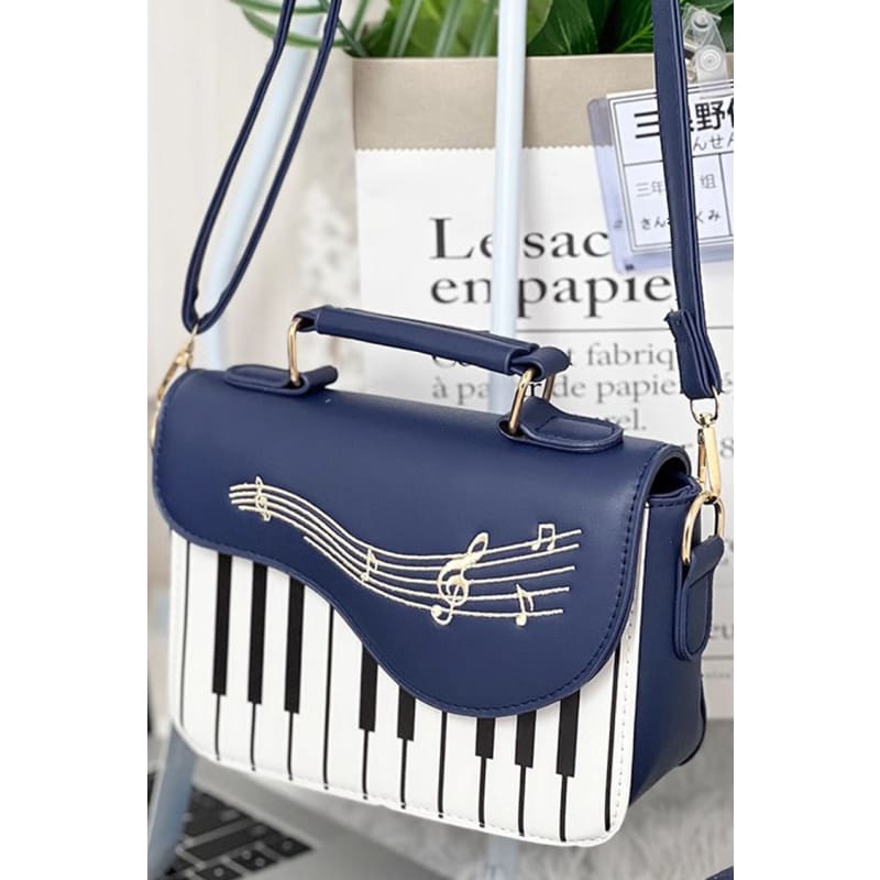 Blue Piano Note Music Shoulder Bag - One-Size / Blue/White
