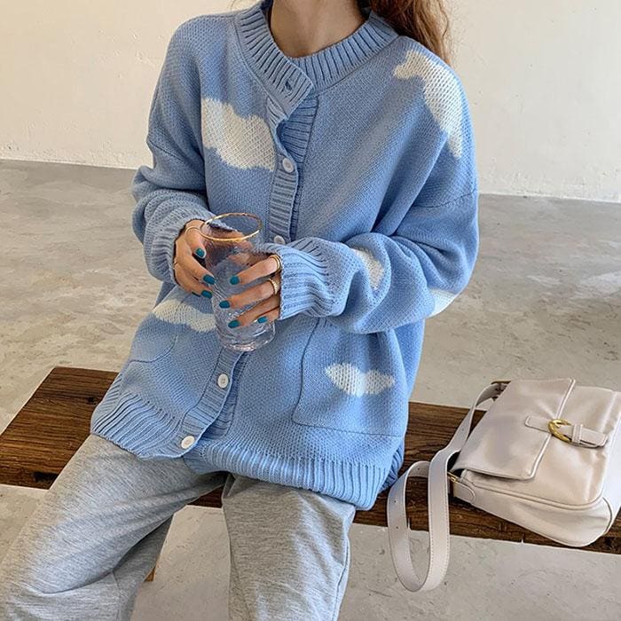 Blue Sky Cloud Cardigan - Free Size / Blue - Cardigan