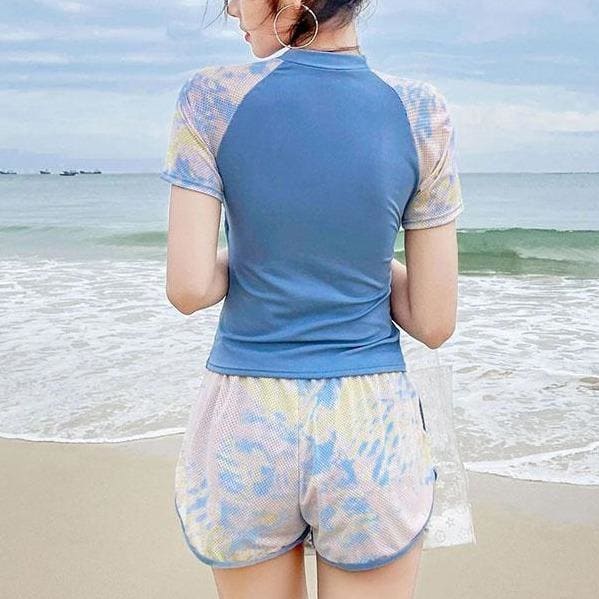 Blue/Pink Letter Print CuteT-Shirt Shorts Swimsuit Set MM1126 - KawaiiMoriStore