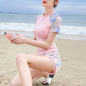 Blue/Pink Letter Print CuteT-Shirt Shorts Swimsuit Set MM1126 - KawaiiMoriStore