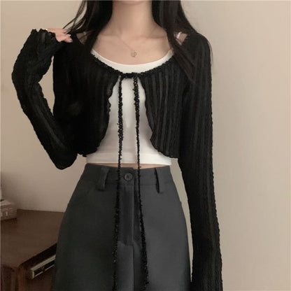 Boatneck Open Front Crop Cardigan