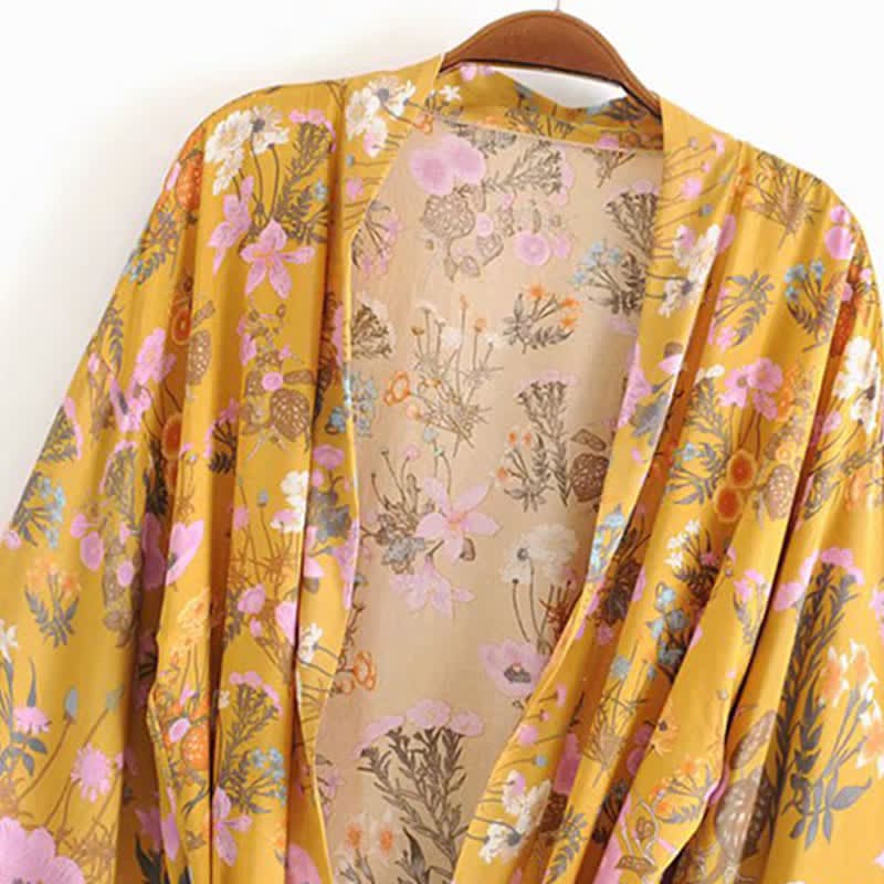 Boho Blossom Print Belt Cardigan Outerwear