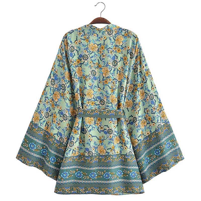 Boho Flower Print Belt Cardigan Outerwear