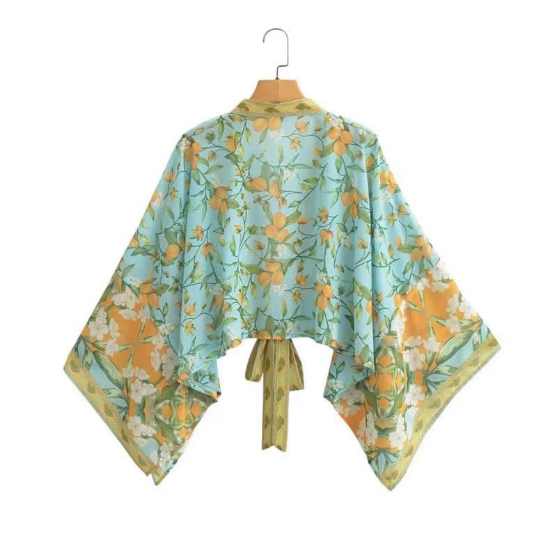 Boho Print Lace Up Cardigan Kimono Outerwear