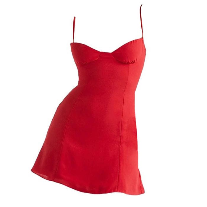 Bold Red Satin Mini Dress - Dresses