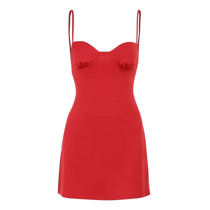 Bold Red Satin Mini Dress - S / Red - Dresses
