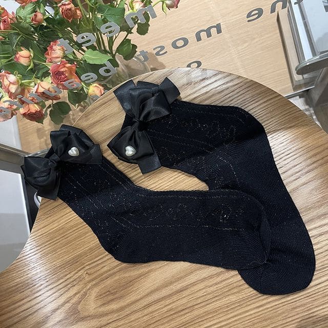 Bow Accent Lace Socks - Black / One SIze