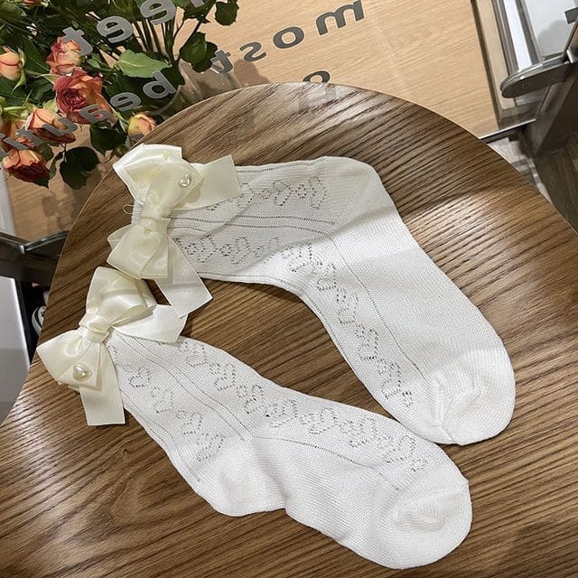 Bow Accent Lace Socks - White / One SIze