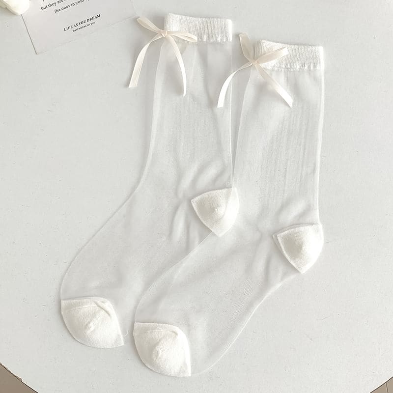 Bow Accent Mesh Socks Set