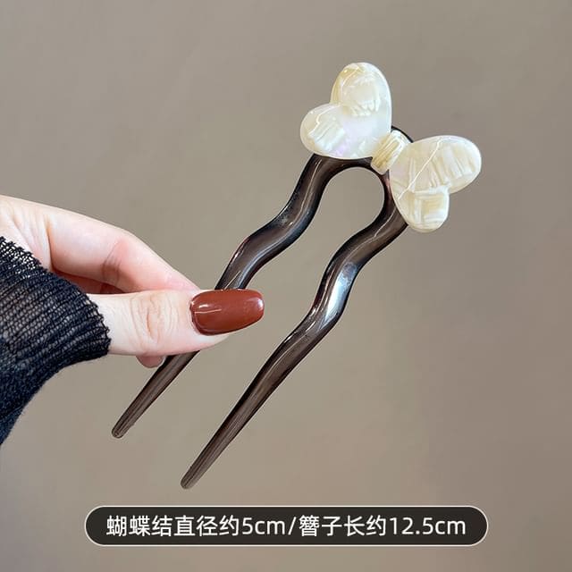 Bow Acetate Hair Stick - Bow - Almond / One Size