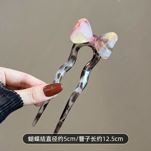 Bow Acetate Hair Stick - Bow - Almond & Purple / One Size