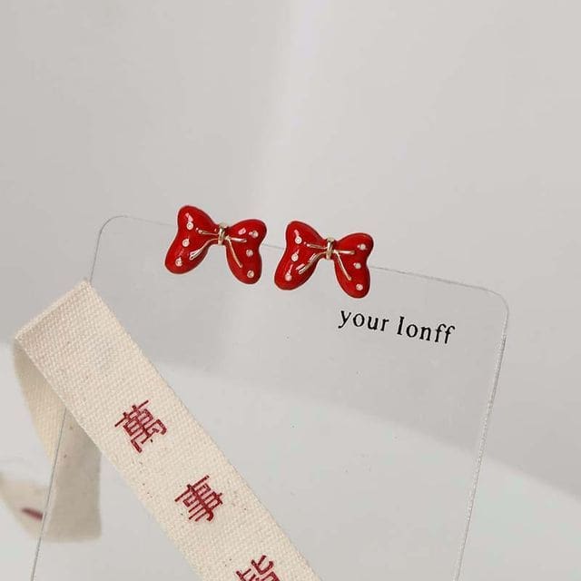 Bow Alloy Earring - 1 Pair - Red / One Size