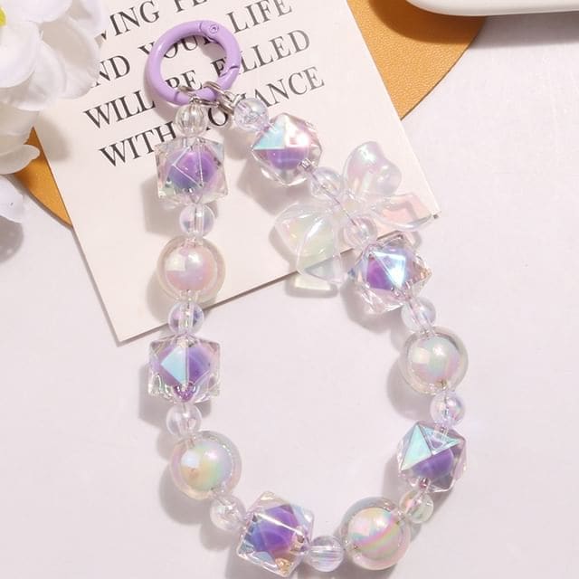 Bow Bead Acrylic Bag Charm - Q1439-3 - Purple & White