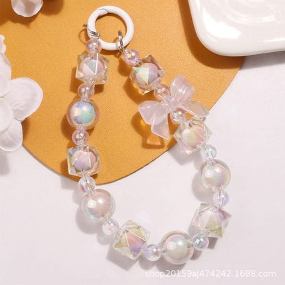 Bow Bead Acrylic Bag Charm - Q1439-6 - Light Pink & White