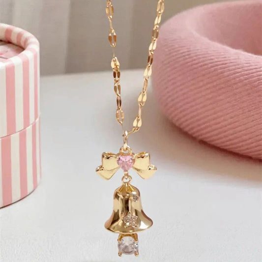 Kawaii Aesthetic Y2K Cute Fairy Bow Bell Necklace MK Kawaii Store