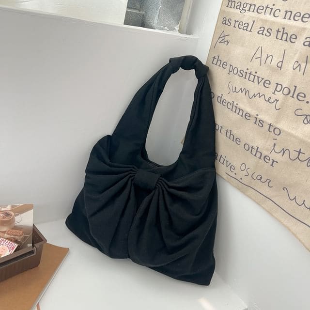 Bow Canvas Tote Bag - Black / One Size