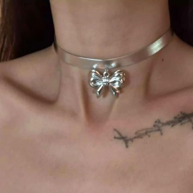 Bow Choker - Silver / One Size