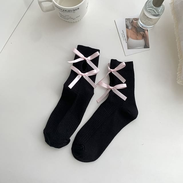 Bow Cutout Socks - Black / One Size