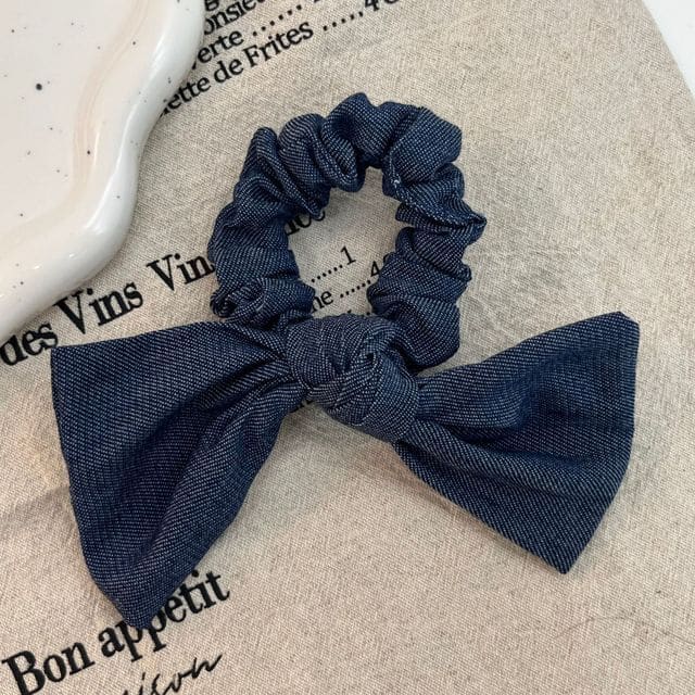 Bow Denim Scrunchie - Dark Blue / One Size