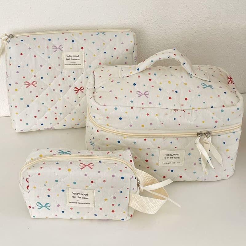 Bow Dotted Fabric Makeup Bag / Clutch (Various Designs)