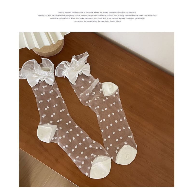 Bow Dotted Mesh Socks