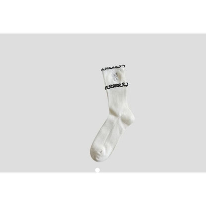 Bow Embroidered Frill Short Socks / Set - White / One Size