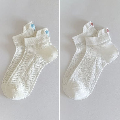 Bow Embroidery Socks Set - 2 Pairs - Combination 1 - White