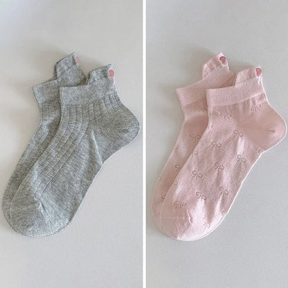 Bow Embroidery Socks Set - 2 Pairs - Combination 4 - Light