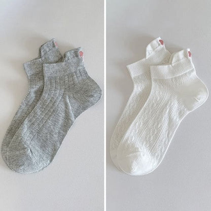 Bow Embroidery Socks Set - 2 Pairs - Combination 2 - White