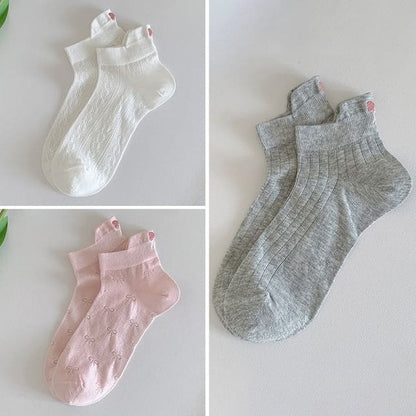 Bow Embroidery Socks Set - 3 Pairs - Combination 7 - White