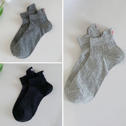 Bow Embroidery Socks Set - 3 Pairs - Combination 9 - Light