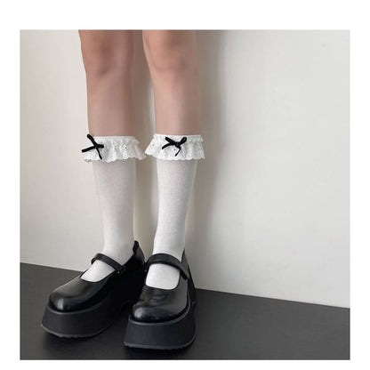 Bow Eyelet Lace Trim Socks