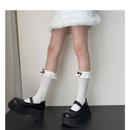 Bow Eyelet Lace Trim Socks