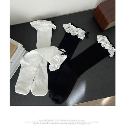 Bow Eyelet Lace Trim Socks