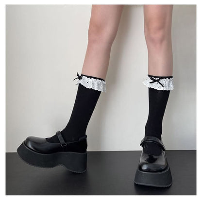 Bow Eyelet Lace Trim Socks