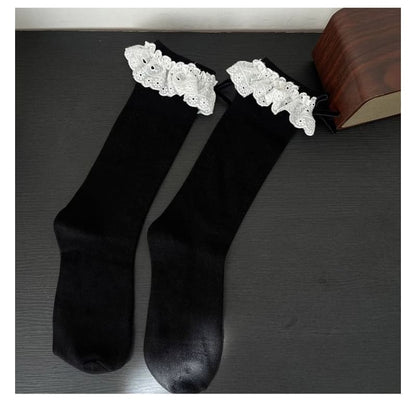 Bow Eyelet Lace Trim Socks