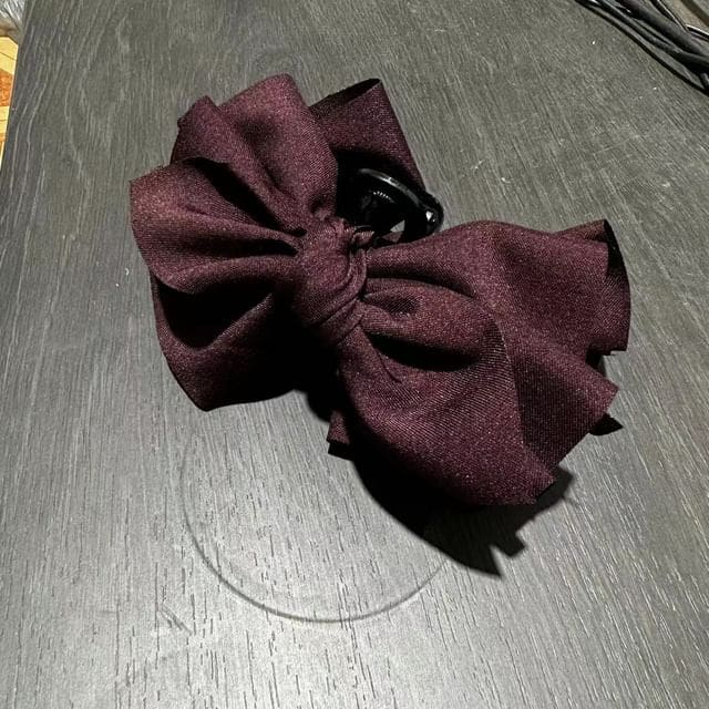 Bow Fabric Hair Claw - 02 - Purplish Red / One Size