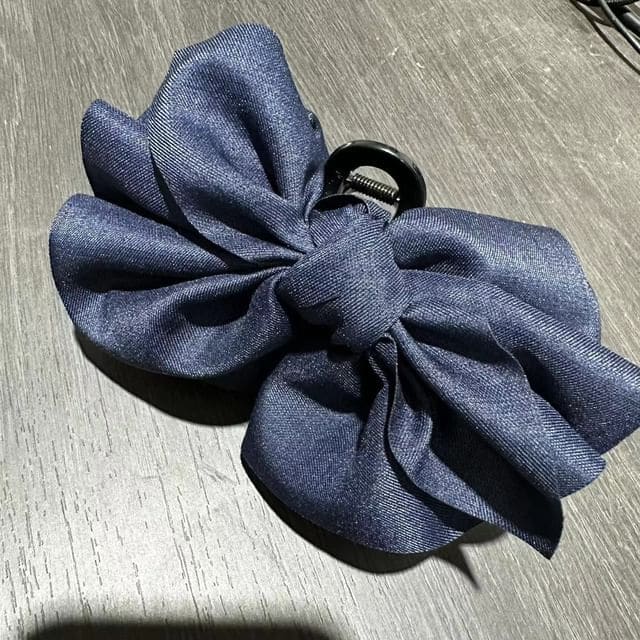 Bow Fabric Hair Claw - 05 - Denim Blue / One Size